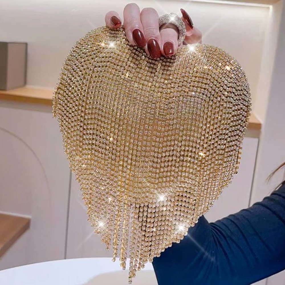 NWT Sparkling Bling Swarovski Crystal Rhinestone Heart Purse: Silver Gol…